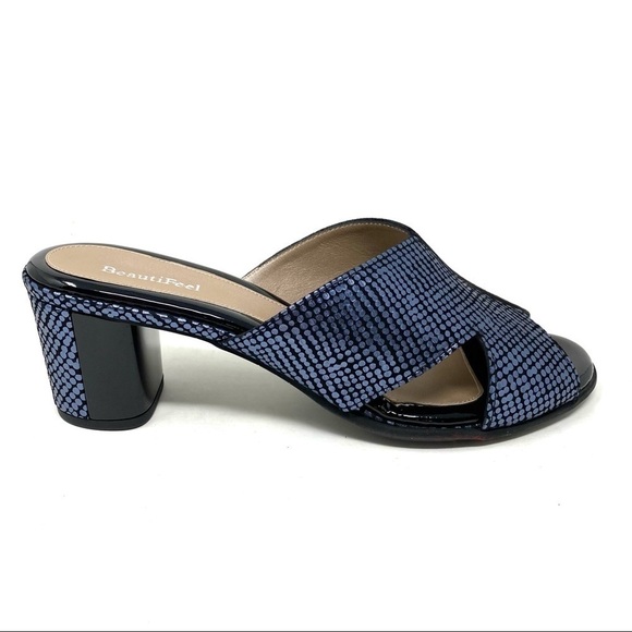Beautifeel Amore Leather Black/Indigo Santinato Tarta mules sandals - Picture 1 of 9